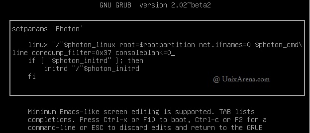 Edit the GRUB Menu - VCSA 6.5