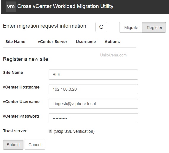 Enter the vCenter IP or Hostname