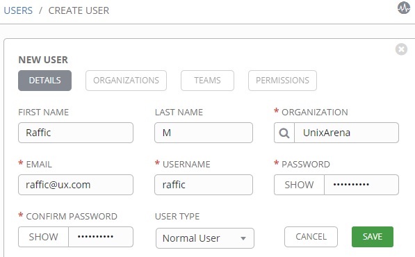 Create New User 2- Ansible Tower AWX