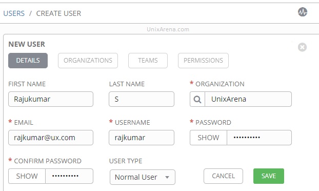 Create New User - Ansible Tower AWX