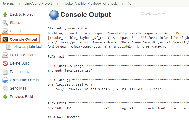 Console output - Ansible Playbook