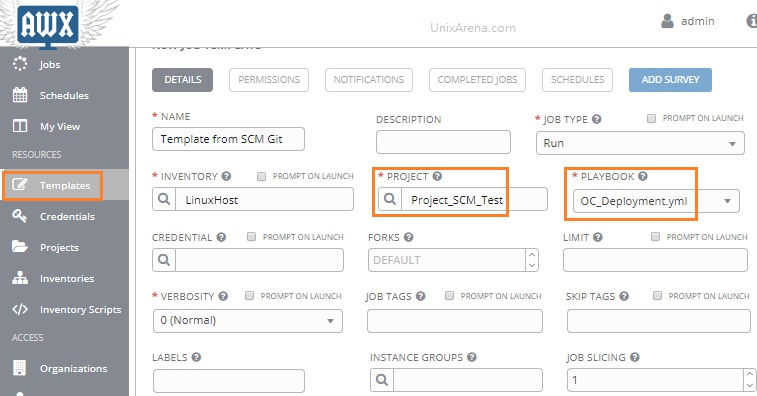 Create a new template from Git SCM