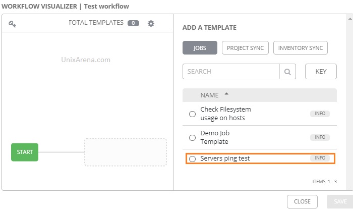 Select the first template for workflow - AWX - Ansible Tower