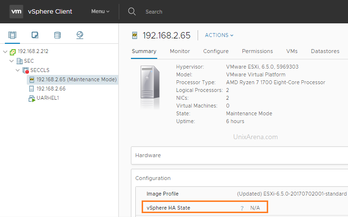 ESxi Host - Maintenance - vSphere HA state - NA