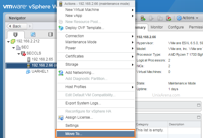 Move the host out oaf cluster - vSAN