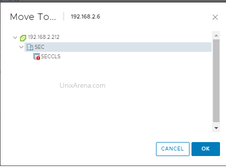 Select the ESXi host and move to the desired folder or virtual DC