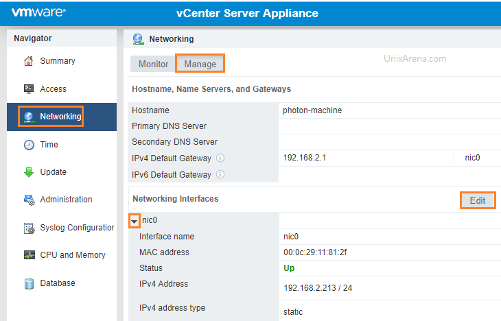 VCSA - Networking - ipv4 Edit