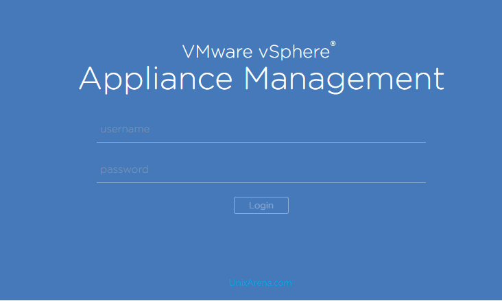 VMware vSphere Appliance Management - Login Page