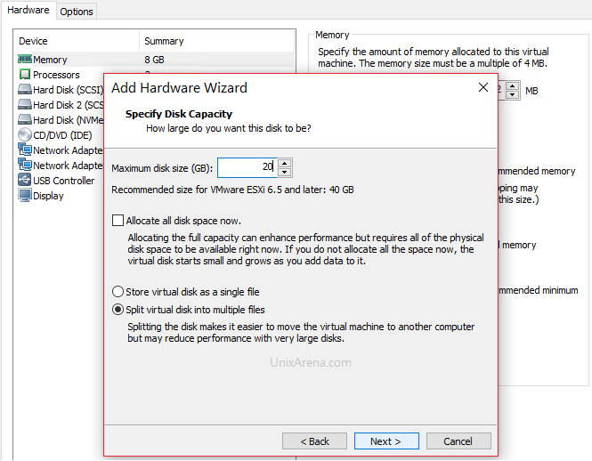 VMware workstation - Create Fake SSD - size