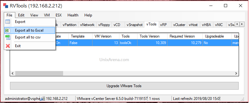 RVTools - Export to Excel - VMware vSphere