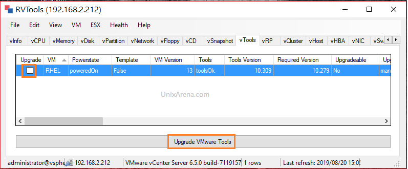 RVTools - VMware Tools update