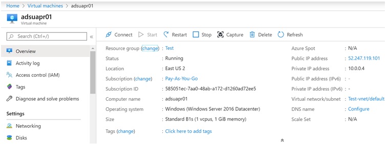 Azure  - Windows Server 2016 Console