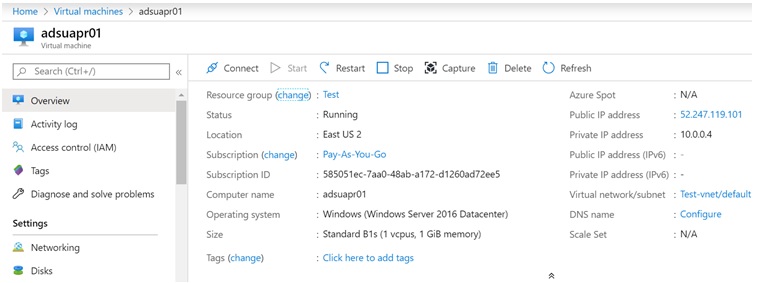 Azure - Windows Server 2016 Console