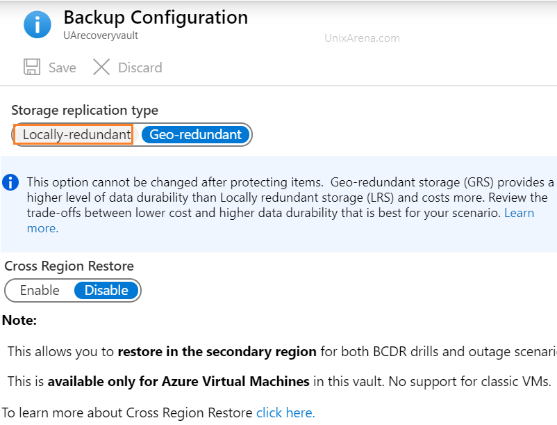 Backup configuration - Recovery service vault
