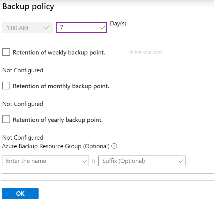 Backup policy - retention weekly Monthly yearly