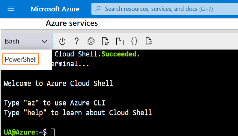 Select Powershell - Cloud Shell