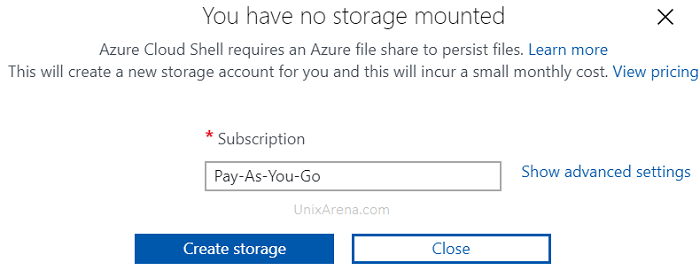 Select the storage account or create - Azure