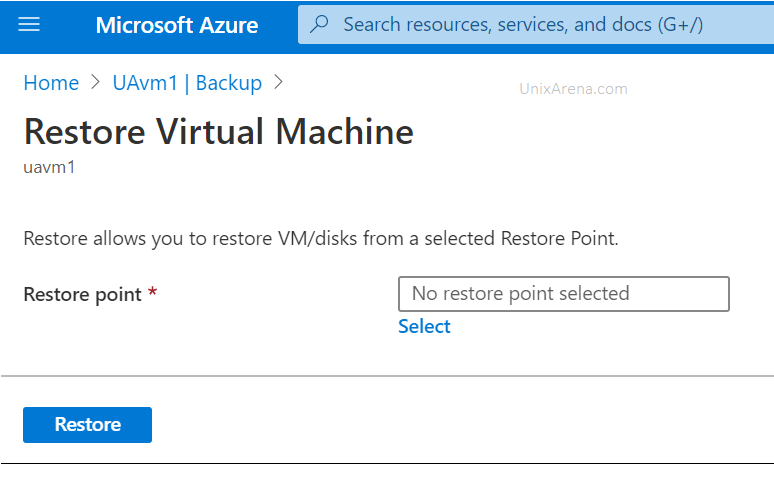 Select restore point - Virtual machine