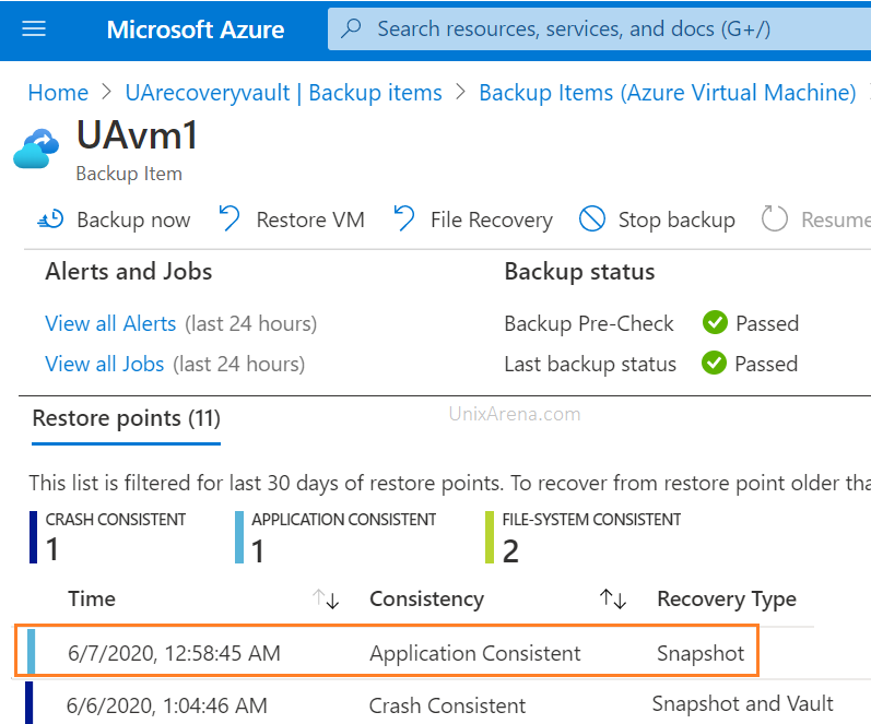 Snapshot - Application consistent Backup - Azure