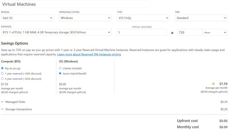 Azure VM costs