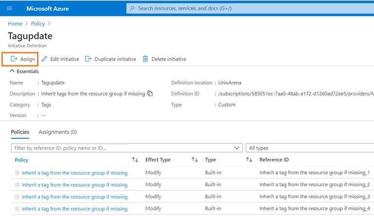 Azure Tag Automation using an Initiative definition