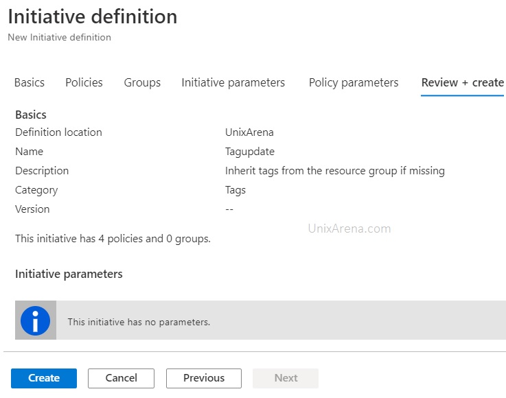 Review and Create initiative definition