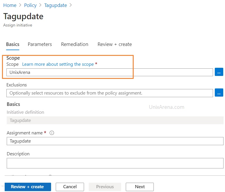 Select initiative scope - Azure Tags