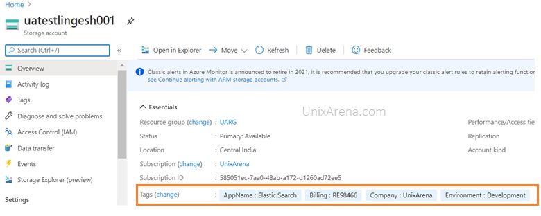 Test Tag automation using storage account