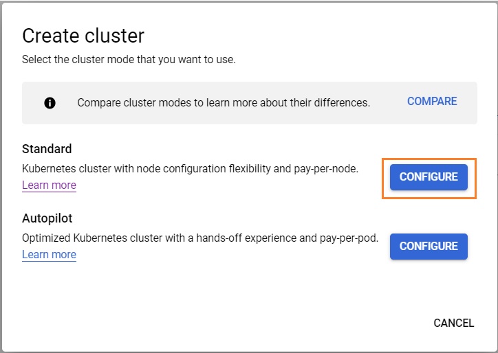 Configure standard Kubernetes cluster - GKE