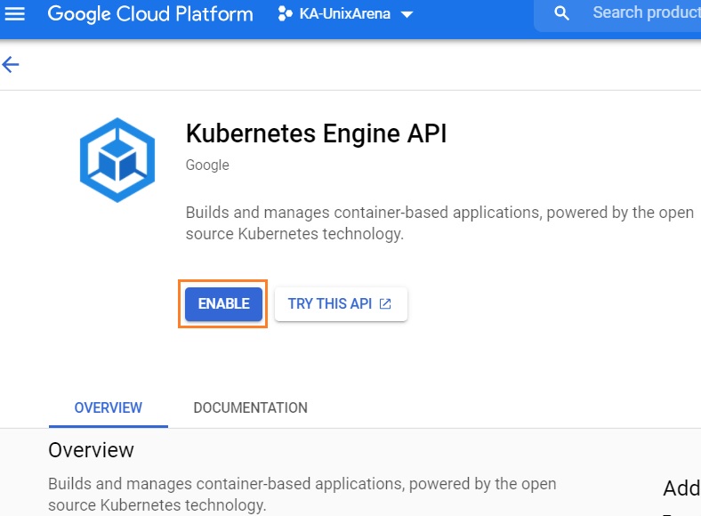 Enable Kubernetes Engine API