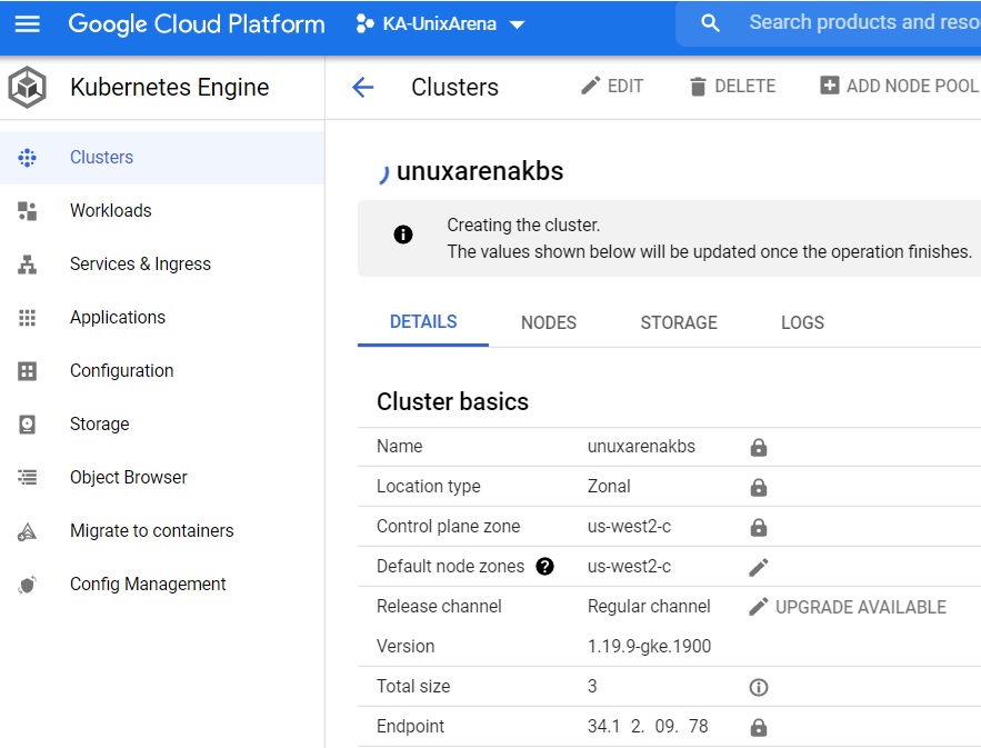 GKE Cluster info