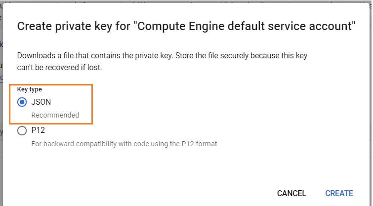 Service Account - GCP - Add Key - JSON type