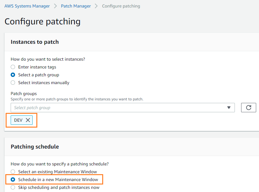 Configure Patching - Select Patch Group - SSM