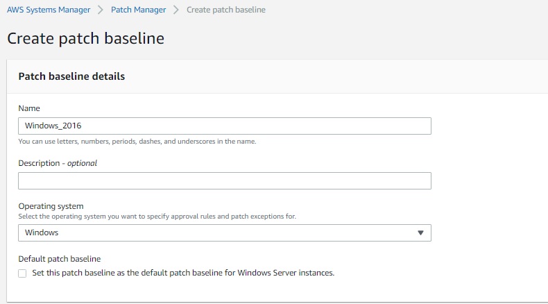 AWS SSM - Create new patch baseline