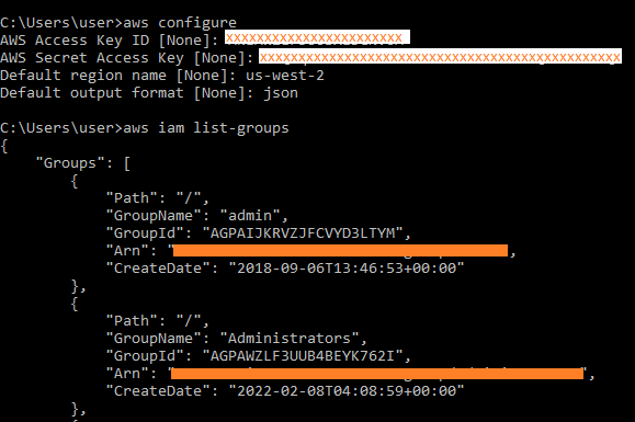 aws configure on Windows