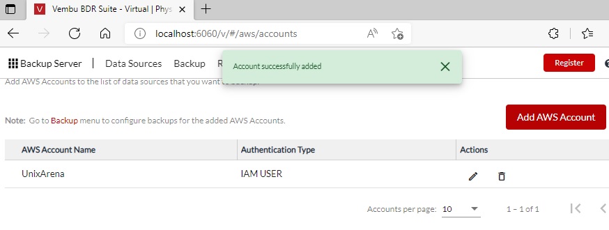 AWS Account Added successfully