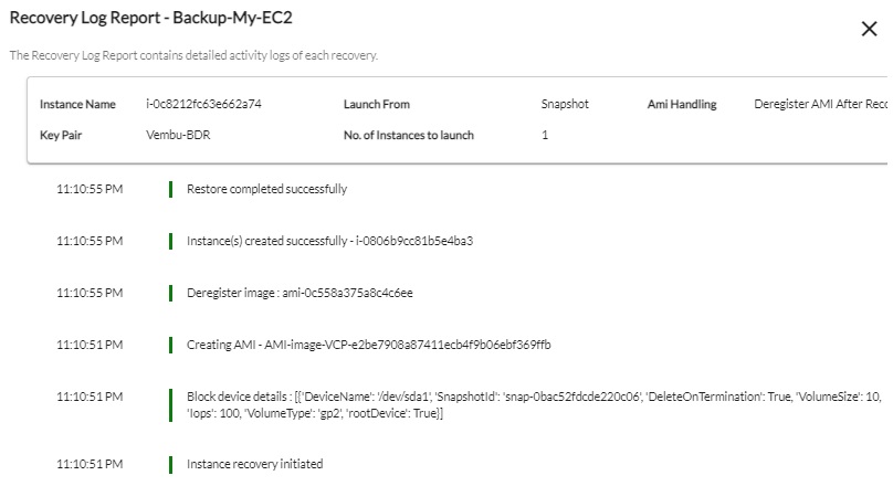 Instance recovery - vembu BDR - AWS EC2