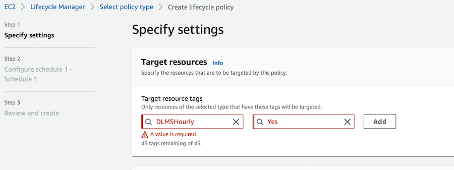 DLM - Policy Creation - Target resource tags