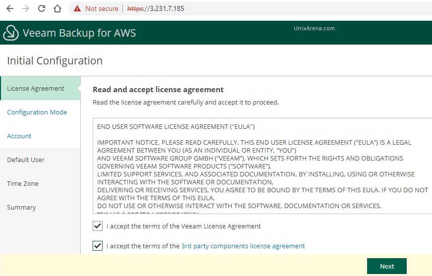 Initial configuration - Accept the license