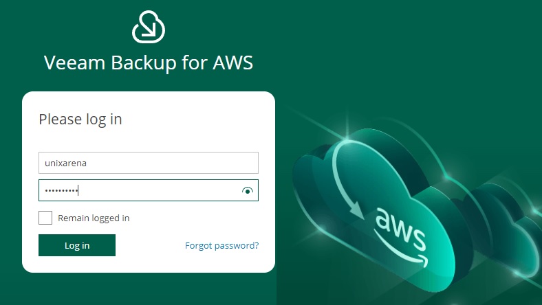 Login page - Veeam Backup for AWS