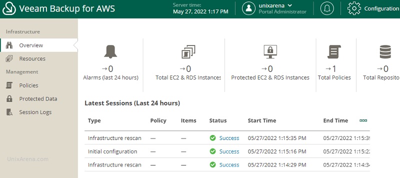 Veeam - Overview console