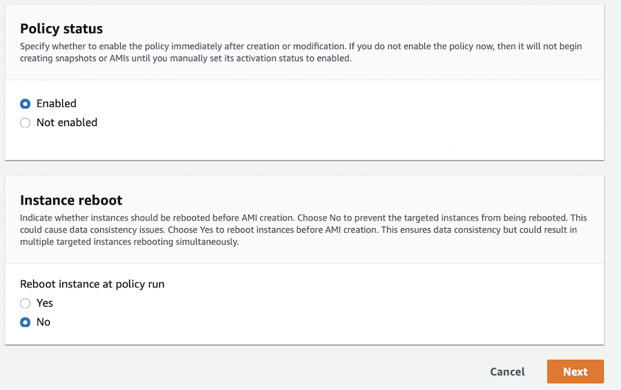 Policy status - Instance reboot - Amazon DLM