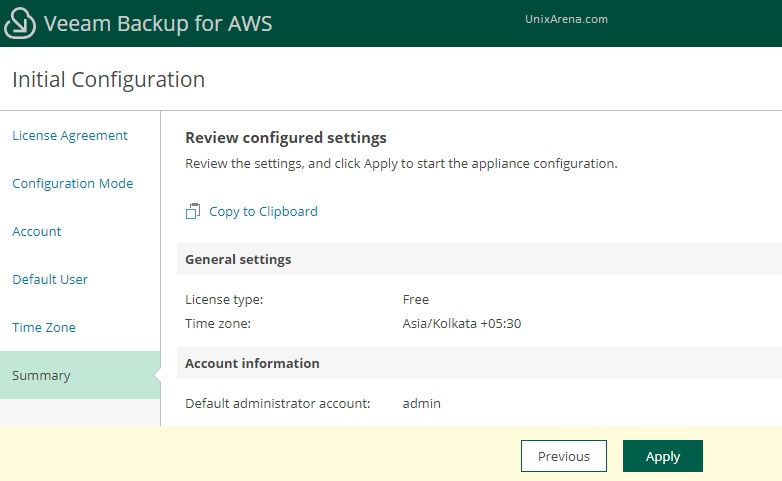 Review and Apply the initial configuration - Veeam