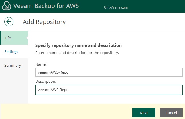 Specify repository name - veeam