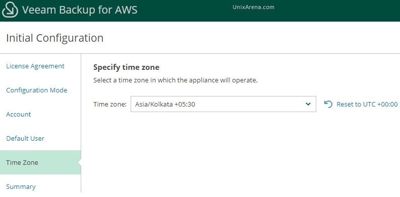 Timezone - Veeam backup for AWS