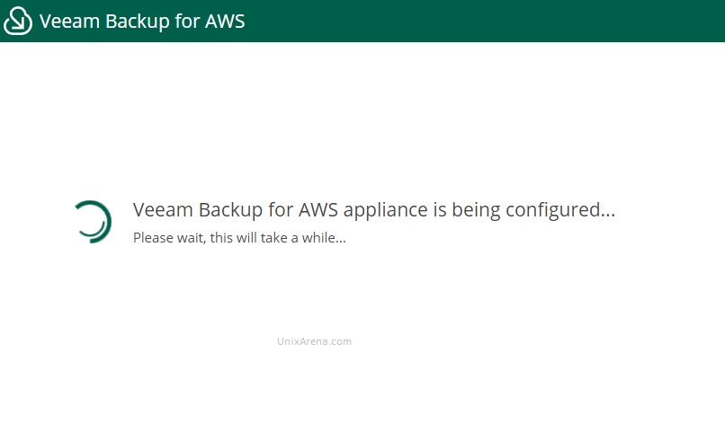 Veeam Backup for AWS appliance is being configured