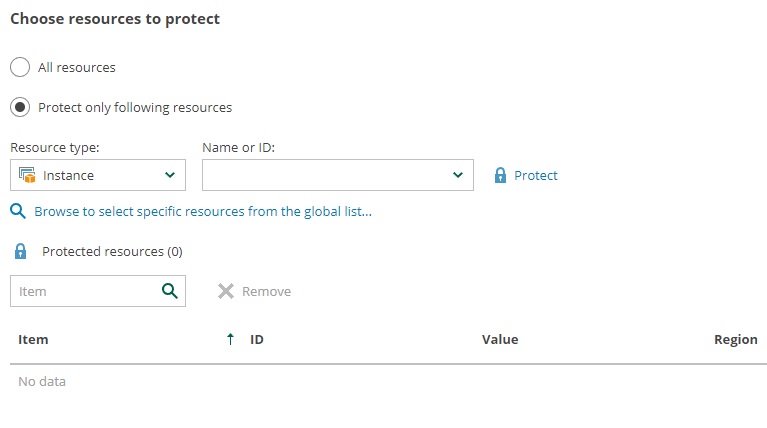 Choose EC2 resource to protect