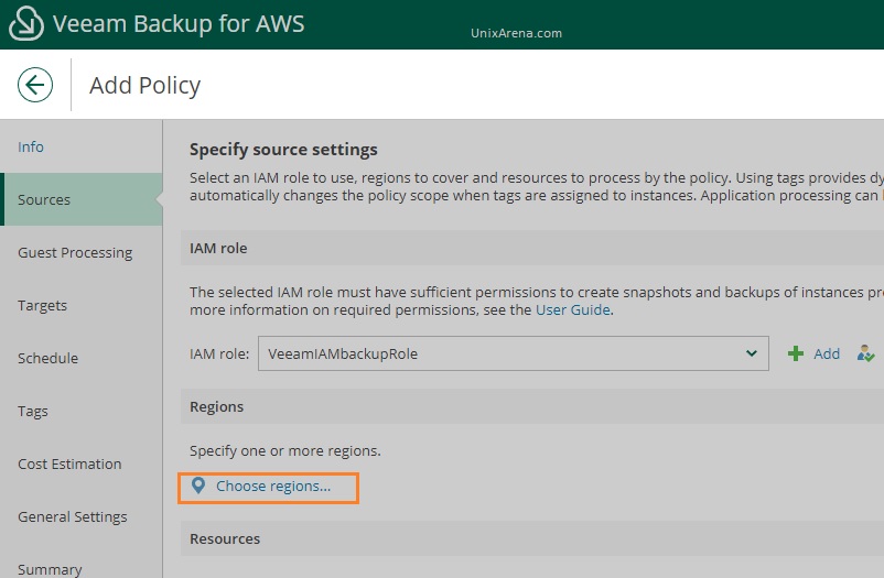 Choose region - Veeam Backup for AWS