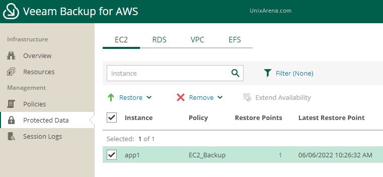 Protected Data - EC2 restore