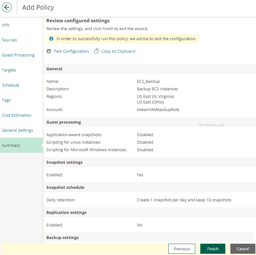 Review policy settings - veeam